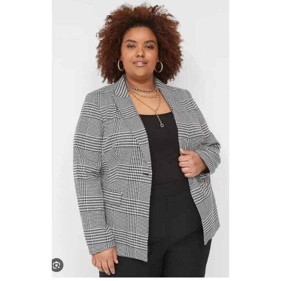 Lane Bryant Houndstooth 2pc Suit Set Blazer & Pant Set NWT Size 22 Black White - Picture 1 of 16